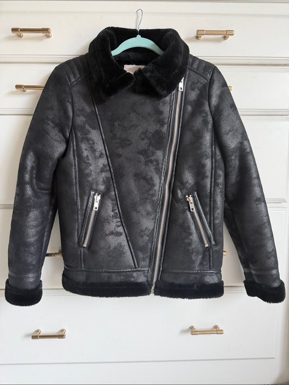 Forever 21 Kids Black Faux Shearling Moto Puffer Jacket